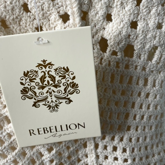 Rebellion Again - Crop Top Crotchet Open Knit Bohemian Ivory Size L - Picture 6 of 12